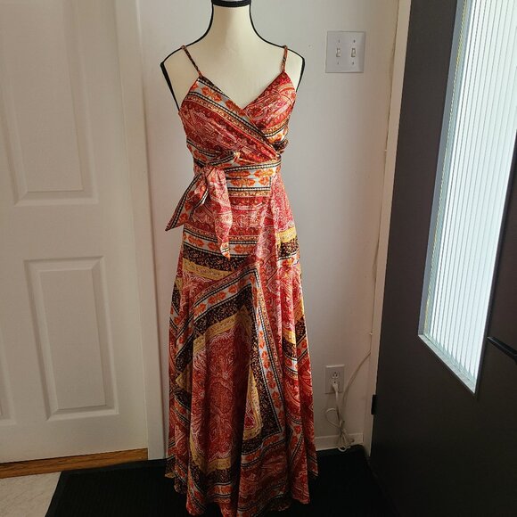 VICI Jazz It Up Satin Printed Wrap Maxi Dress - Picture 2 of 3